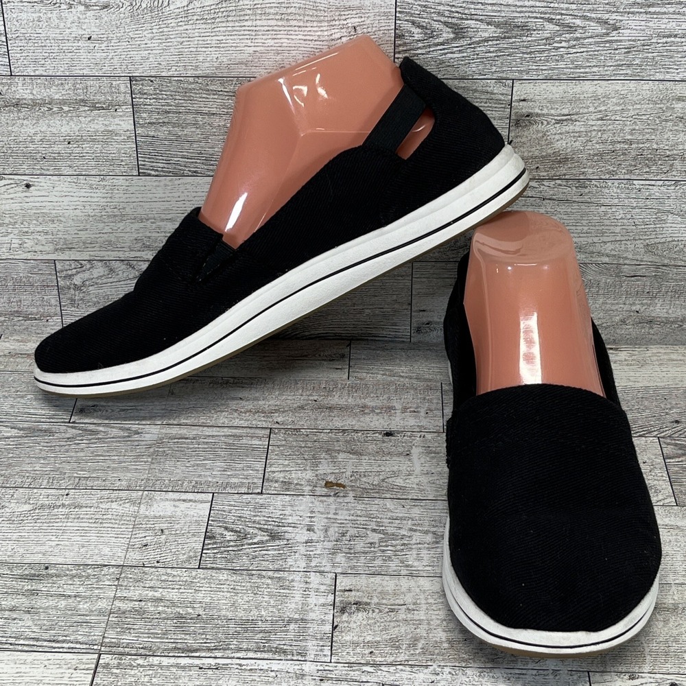 Clarks Cloudsteppers Breeze Shore Black Canvas Slip-On Shoes Women Size 10M